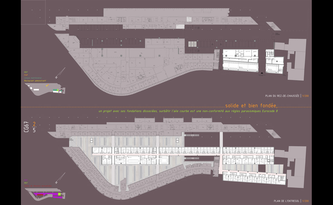 Plan Rez-de-chaussée. Plan Entresol. - Extension de l'Hôtel du Département du Bas-Rhin / Strasbourg