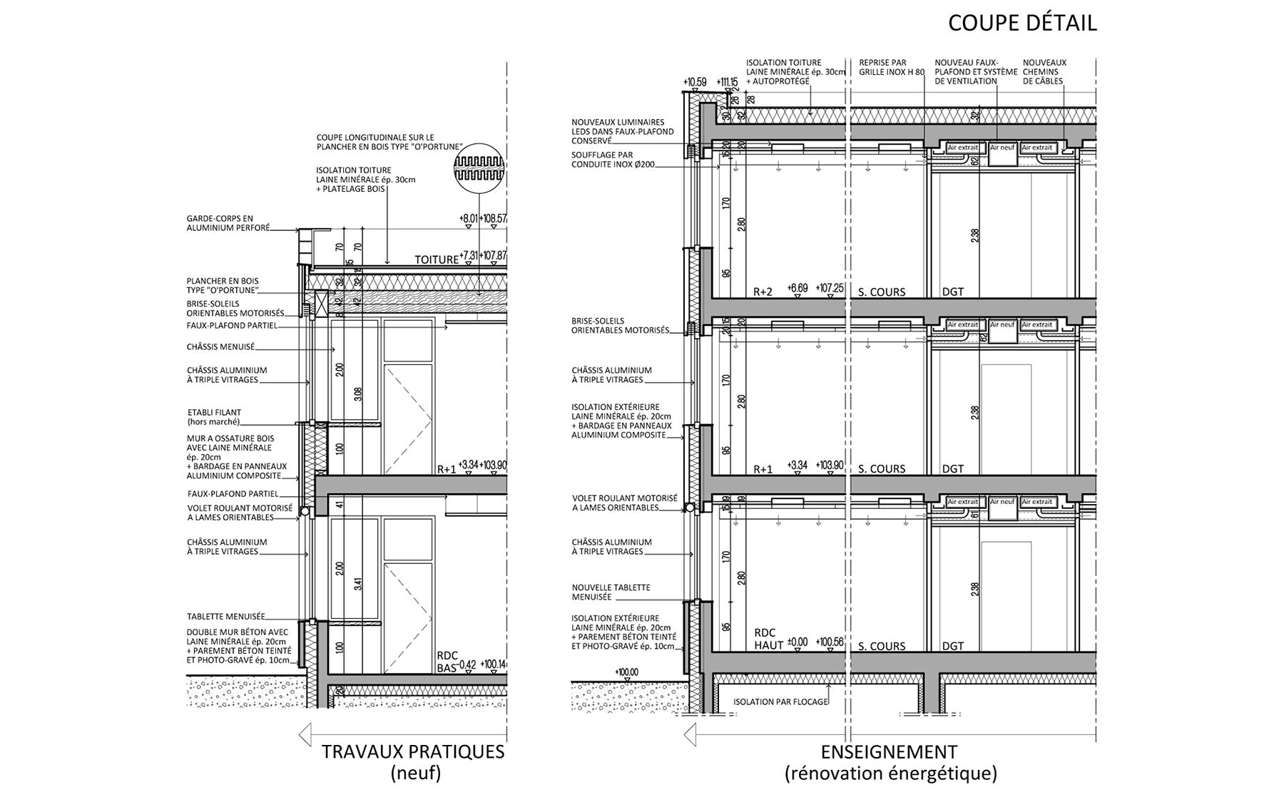 Coupe détail - Reconstruction-réhabilitation IUT R.Schuman / Illkirch-Graffenstaden
