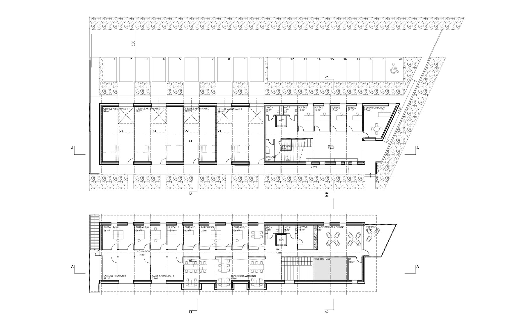 Plan Niveaux - Pépinière d’entreprises au sein du quartier Europe / Colmar