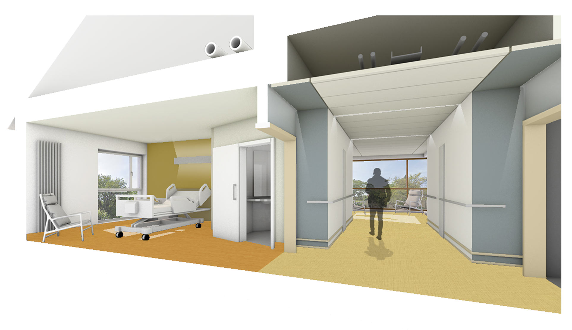 Perspective intérieure - Restructuration-extension de l’Établissement de santé de Quingey / Quingey